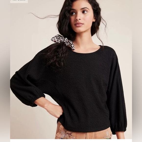 Anthropologie Arya textured top in black - Picture 1 of 8